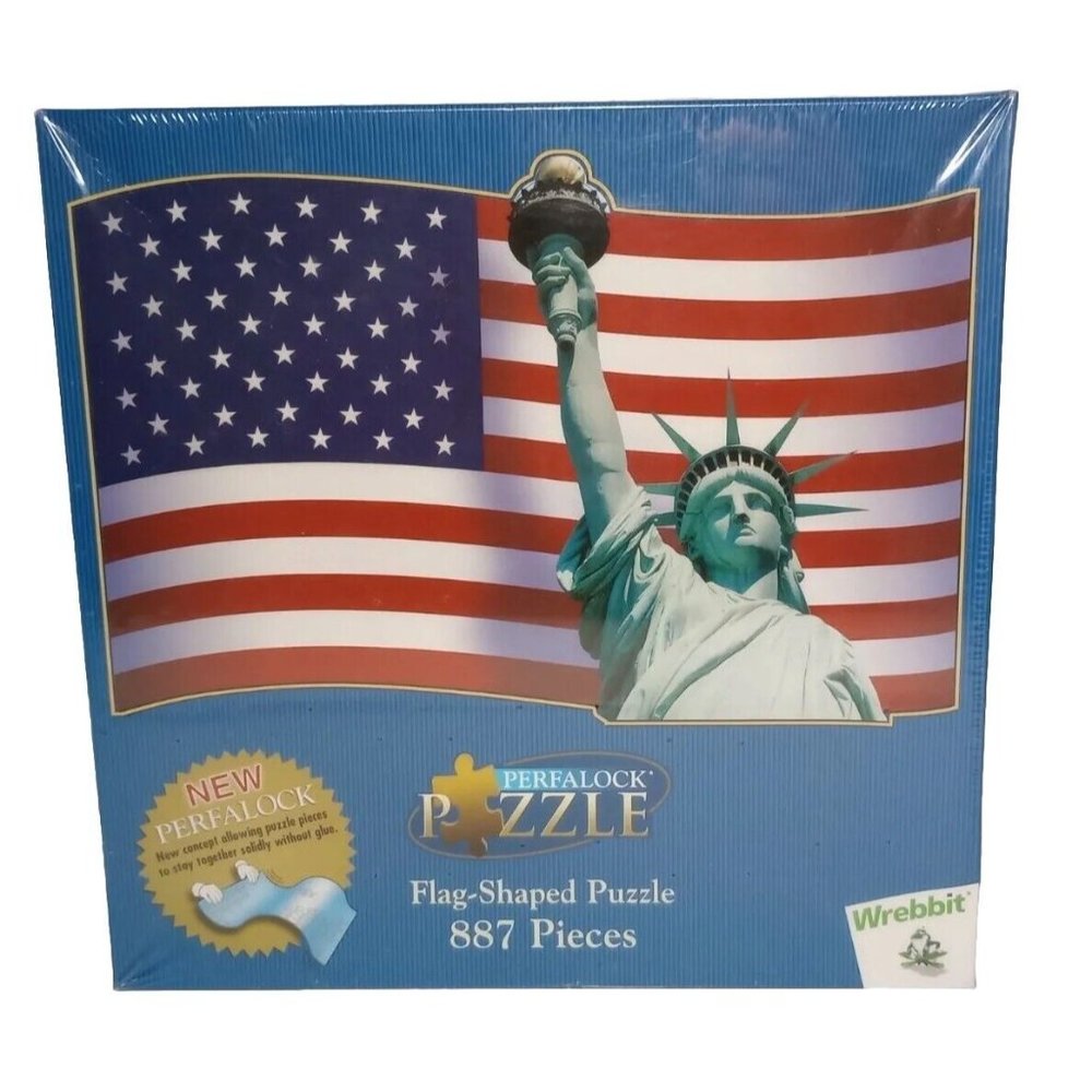 Wrebbit Statue of Liberty American Flag Shaped Puzzle 887 Pieces Perfalock USA
